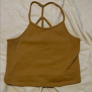Ribbed Cropped Tank Top in Camel Brown/yellow